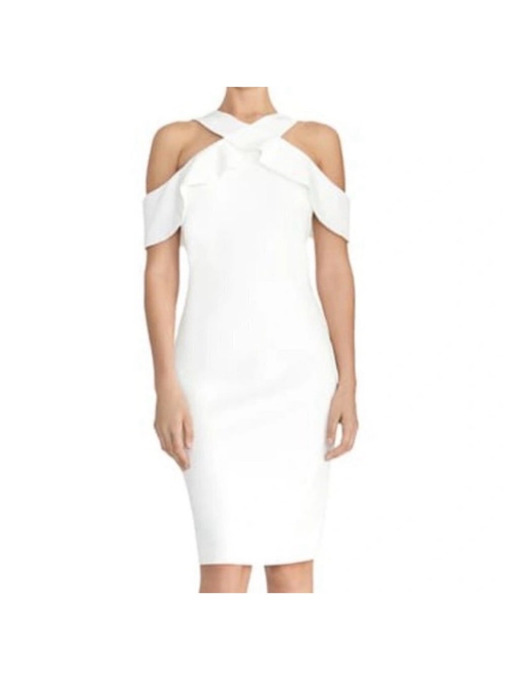 RACHEL Rachel Roy White Cold-Shoulder Cross-Neck Midi Dress